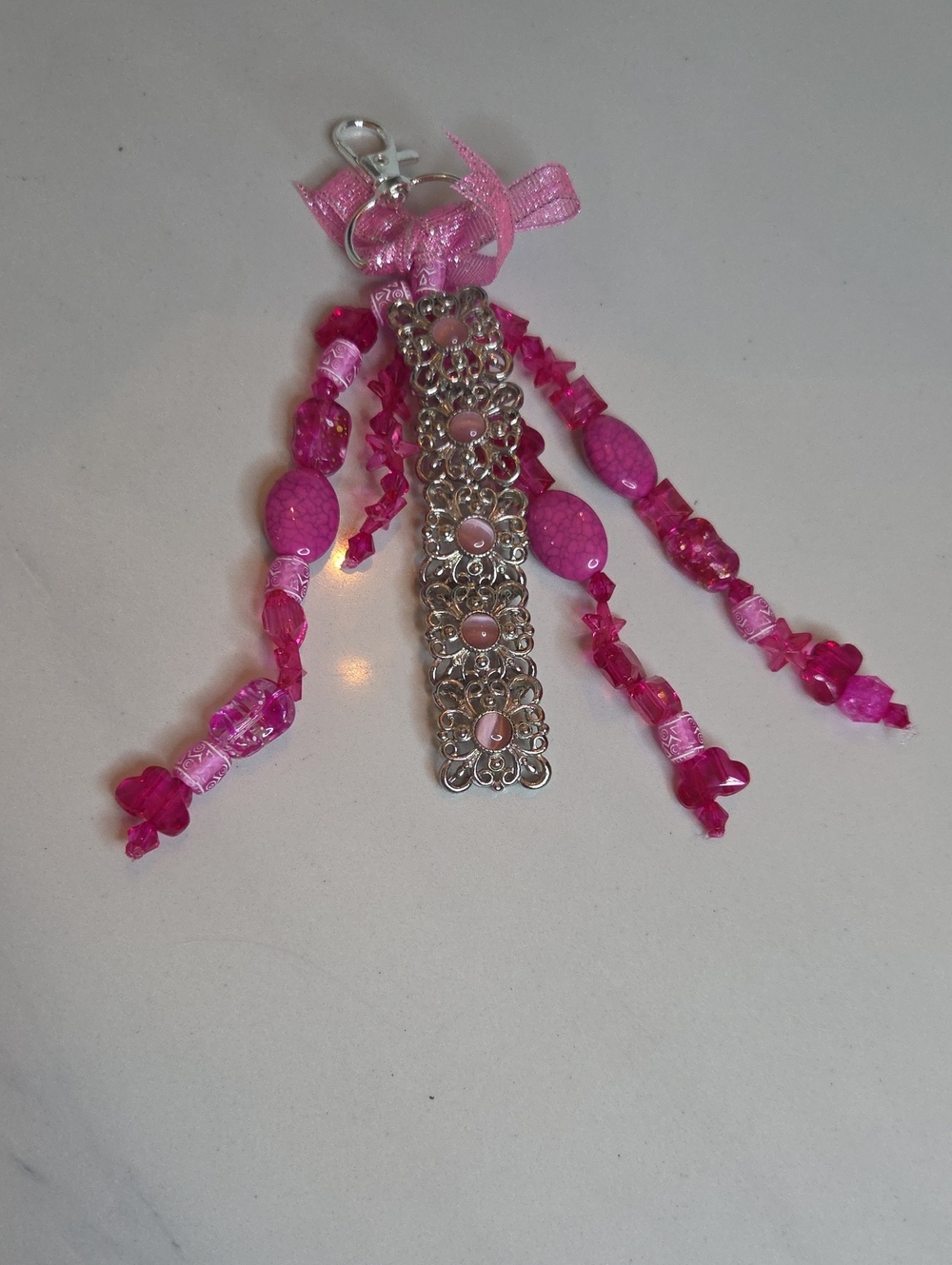 Pink Beaded Tassel Bag Charm
